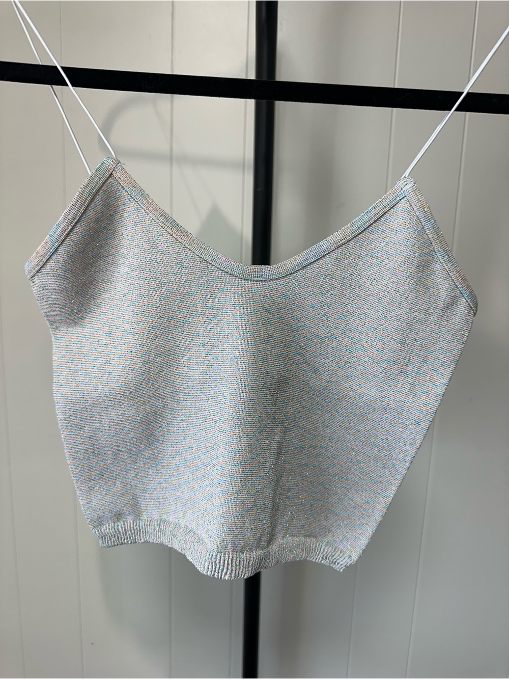 Free People Pastel Multi Knit Camisole - Light Blue & Cream